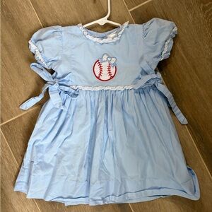 Adorable Blue Kids Baseball Dress with Embroidered Detail